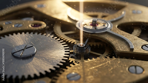 Wallpaper Mural watch mechanism gears glow with a precision light beam representing intricate engineering and the abstract concept of time for tech designs Torontodigital.ca