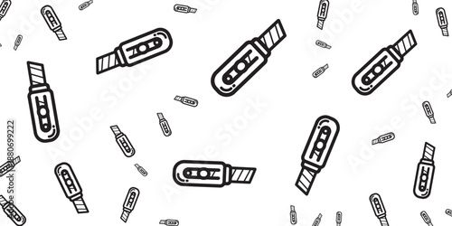 Utility knife pattern, cutter tool illustrations, craft blade, cutting instrument, art tool, sharp edge, office supply, paper cutter