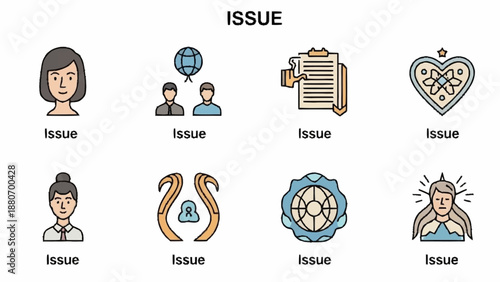 Collection of Simple Icons Representing Various Issues and Concepts.