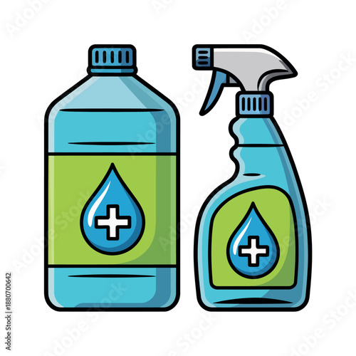 Cleaning Supplies Bottles with Plus Sign