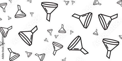 A collection of funnel icons scattered across a white background