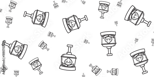 Seamless pattern of medical infusion bags with a heart symbol in a doodle sketch style