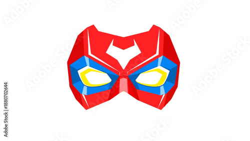 Red blue and yellow superhero mask with angular design