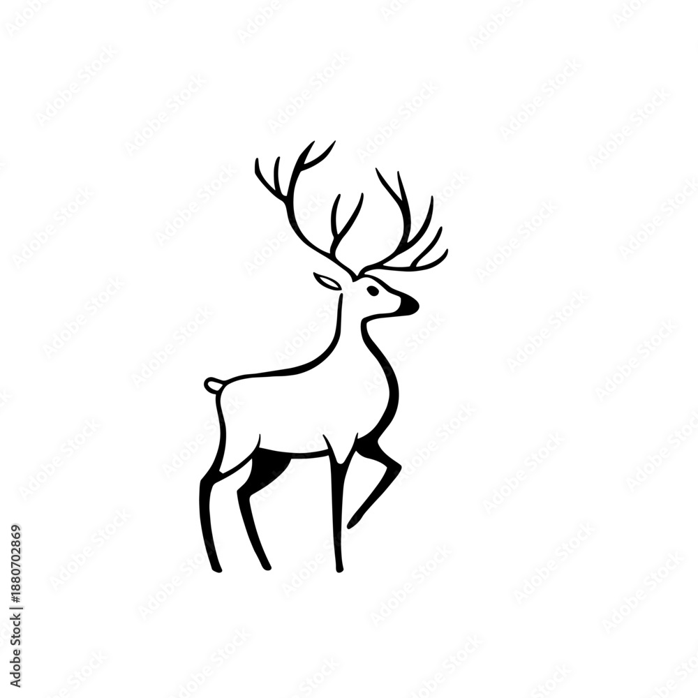 Obraz premium Reindeer. Reindeer simple black and white line art vector logo