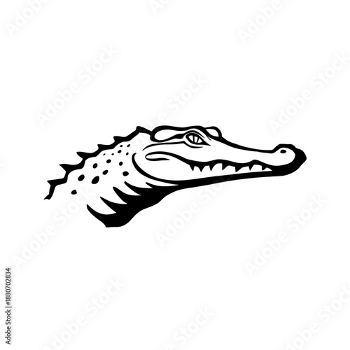 Crocodile. Crocodile simple black and white line art vector logo