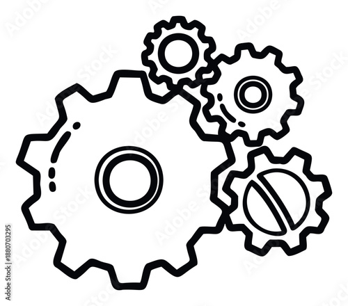 Interlocking industrial gears in a detailed mechanical assembly representing teamwork and complex processes for engineering presentations and technology related business concepts