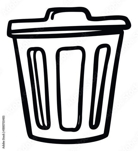 Simple line drawing of a trash can with a lid, perfect for environmental sustainability concepts, waste management graphics, and recycling campaign materials