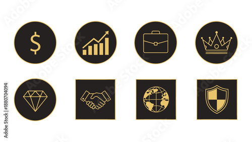 Business Finance Icons Gold.