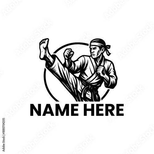 Martial Arts Karate Fighter Icon Symbolizing Strength and Discipline with a Focused Dynamic Pose and Name Placeholder