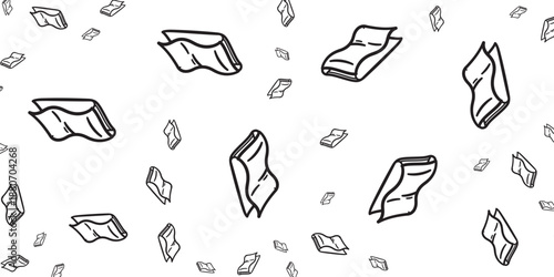 Falling papers background with minimalist doodle style and scattered documents