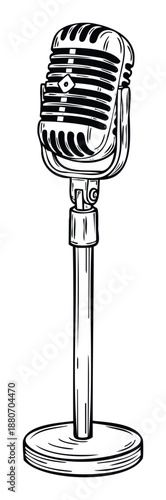 Classic vintage microphone on a stand perfect for radio station branding podcast cover design music event promotion and vocal performance stage graphics