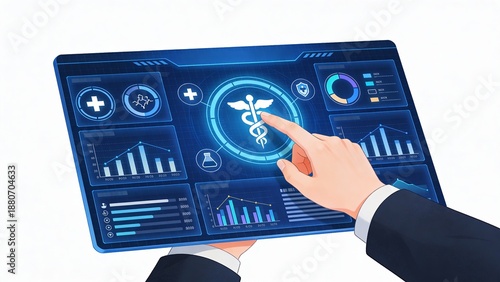 Hand interacting with digital health dashboard
