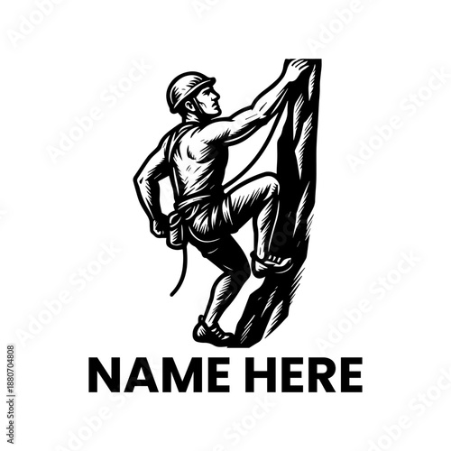 Rock Climbing Man Vector Illustration - A Muscular Athlete Ascends a Steep Cliff Face, Demonstrating Strength and Determination in Outdoor Adventure