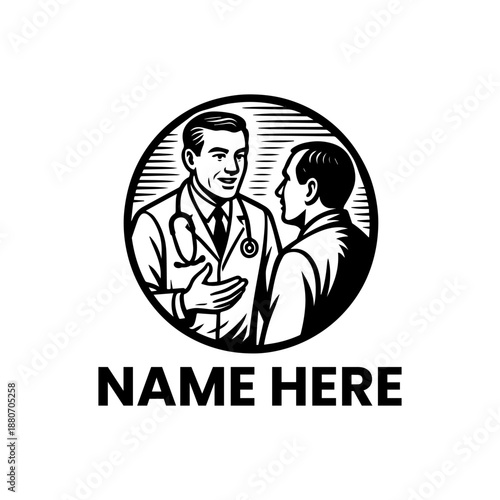 Medical Professional Discussing Health With Patient In A Circular Emblem Design