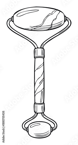 Facial massage roller tool featuring an oval stone and smaller roller on a handle, perfect for skincare routines, beauty product packaging, wellness illustrations, or spa advertisements.