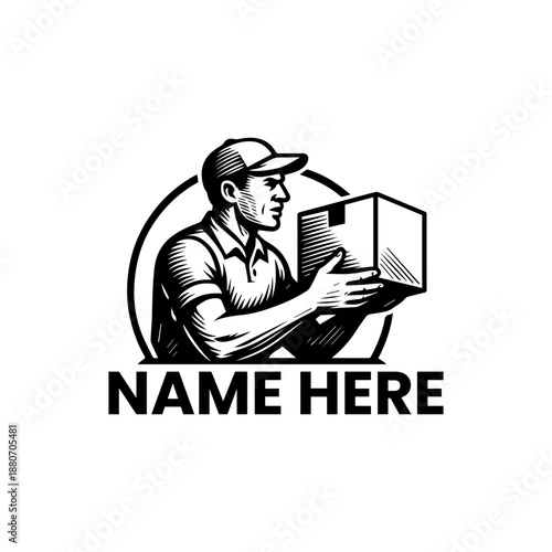 Delivery Person Holding a Package Logo Design
