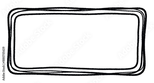 Bold black handwritten rectangular frame with rough textured lines creating a distinctive border suitable for invitations, labels, social media posts, or presentation graphics.