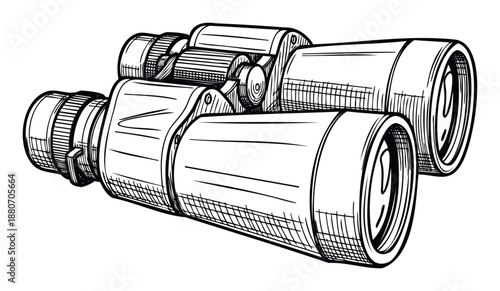 Detailed drawing of an optical instrument for viewing distant objects, perfect for travel, adventure, and exploration themes, ideal for educational materials and outdoor activity promotions.