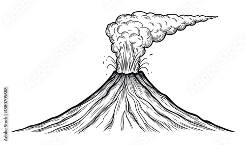Powerful volcanic eruption releasing thick smoke and ash into the atmosphere, symbolizing intense natural forces and environmental impact, perfect for educational materials or disaster