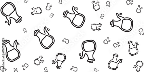 Seamless Pattern of Cartoon-Style Laboratory Glassware and Beakers