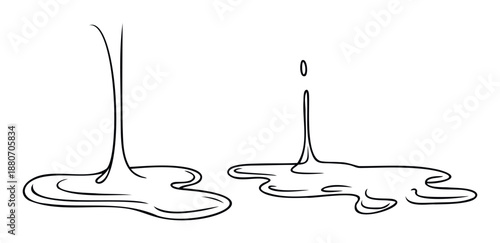 Dynamic drawing illustrating fluid dripping and splashing into messy puddles, ideal for use in graphic resources, conceptual designs, and educational content