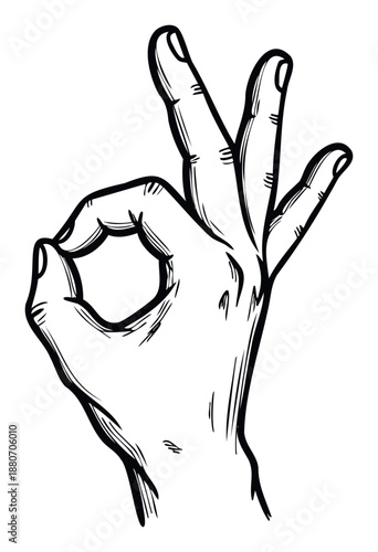 Expressive human hand forming the widely recognized OK gesture, conveying approval, success, or confirmation, ideal for communicating positive messages in various contexts.