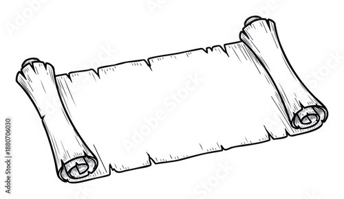 A traditional hand drawn old parchment scroll with rolled ends, perfect for historical documents, ancient messages, or decorative graphic design projects.