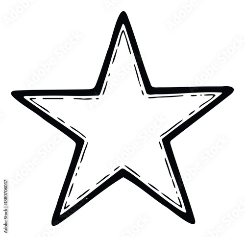 Simple sketched star symbol with a bold outline and textured inner line, ideal for adding a decorative touch to various digital and print media applications.