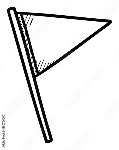 Simple black and white line drawing of a triangular flag on a pole, perfect for use in sports graphics, event planning materials, or minimalist branding projects requiring a clear indicator.