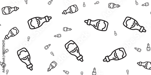Seamless pattern of ketchup and mustard squeeze bottles on white background - vector illustration