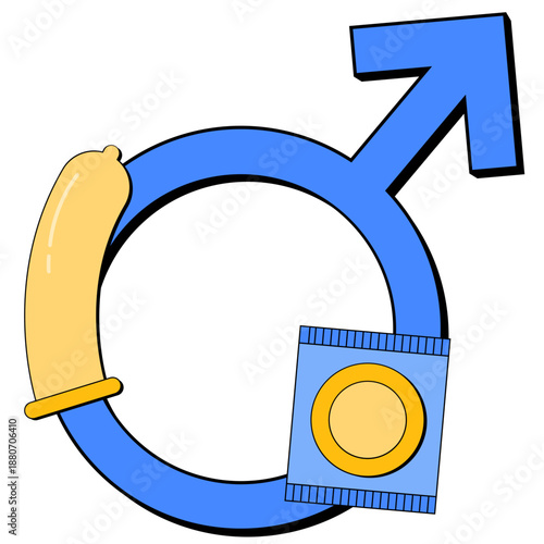 Condom illustration for sex ed. Contraception day and reproduction health. Vector isolated.