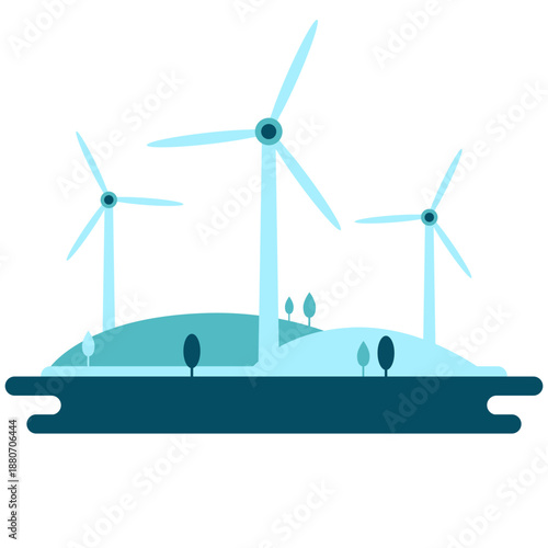 Clean energy day illustration. Green, renewable energy source, wind turbine, solar panel, hydroelectric vector isolated.
