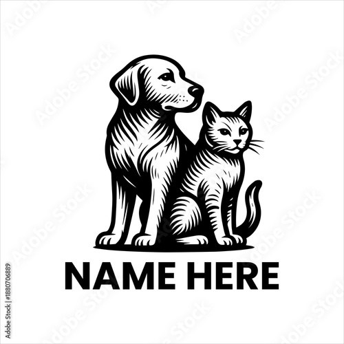 Elegant Pet Care Logo Design Featuring a Loyal Dog and Graceful Cat in Classic Woodcut Style for Veterinary Clinics, Animal Services, and Business Branding