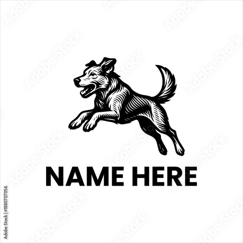 Energetic Dog Leaping Mid-Air Illustration for Logo or Branding - A Playful and Active Canine Design