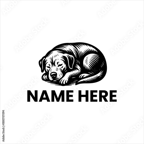 Sleeping dog logo, vector art illustration of a cute dog taking a nap, perfect for pet businesses and animal-related brands
