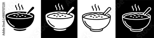 Steaming bowl of hot porridge or rice with a spoon, a comforting breakfast illustration