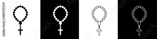 Minimalist Religious Rosary Beads and Cross Iconography on Dark Background