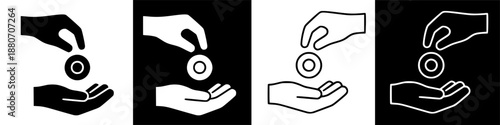 Symbolic Illustration of Hands Giving and Receiving a Coin for Donation and Financial Exchange