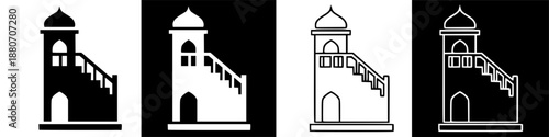 Graphic icon set of a traditional mosque minbar with stairs, representing Islamic culture