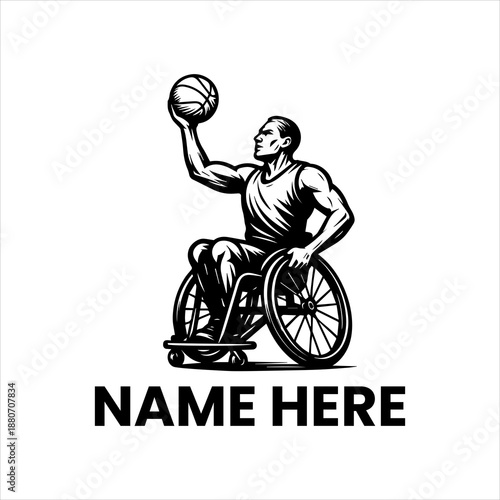 Powerful silhouette of an adaptive athlete in a wheelchair capturing a basketball, symbolizing strength, resilience, and the spirit of inclusive sportsmanship