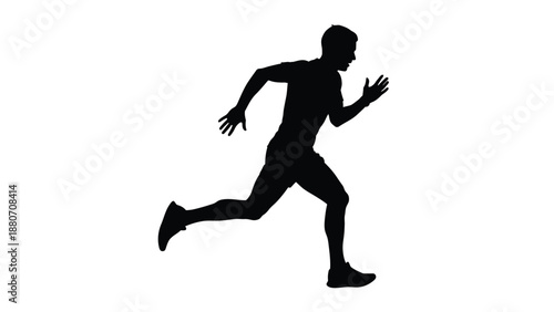 A black silhouette of a man running quickly with arms outstretched with fitness on white background