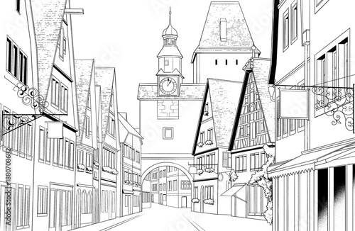 Wallpaper Mural 漫画風ペン画イラスト　西洋風_街並 Torontodigital.ca