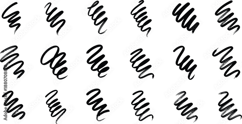 Obraz premium Hand Drawn Black Scribble Marker Strokes Set, Abstract Doodle Brush Highlights and Rough Sketch Elements Collection for Design, Emphasis, Censor and Decoration Isolated on White