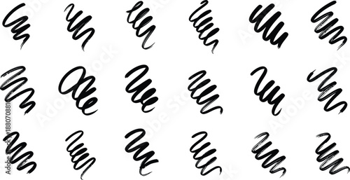 Hand Drawn Black Scribble Marker Strokes Set, Abstract Doodle Brush Highlights and Rough Sketch Elements Collection for Design, Emphasis, Censor and Decoration Isolated on White