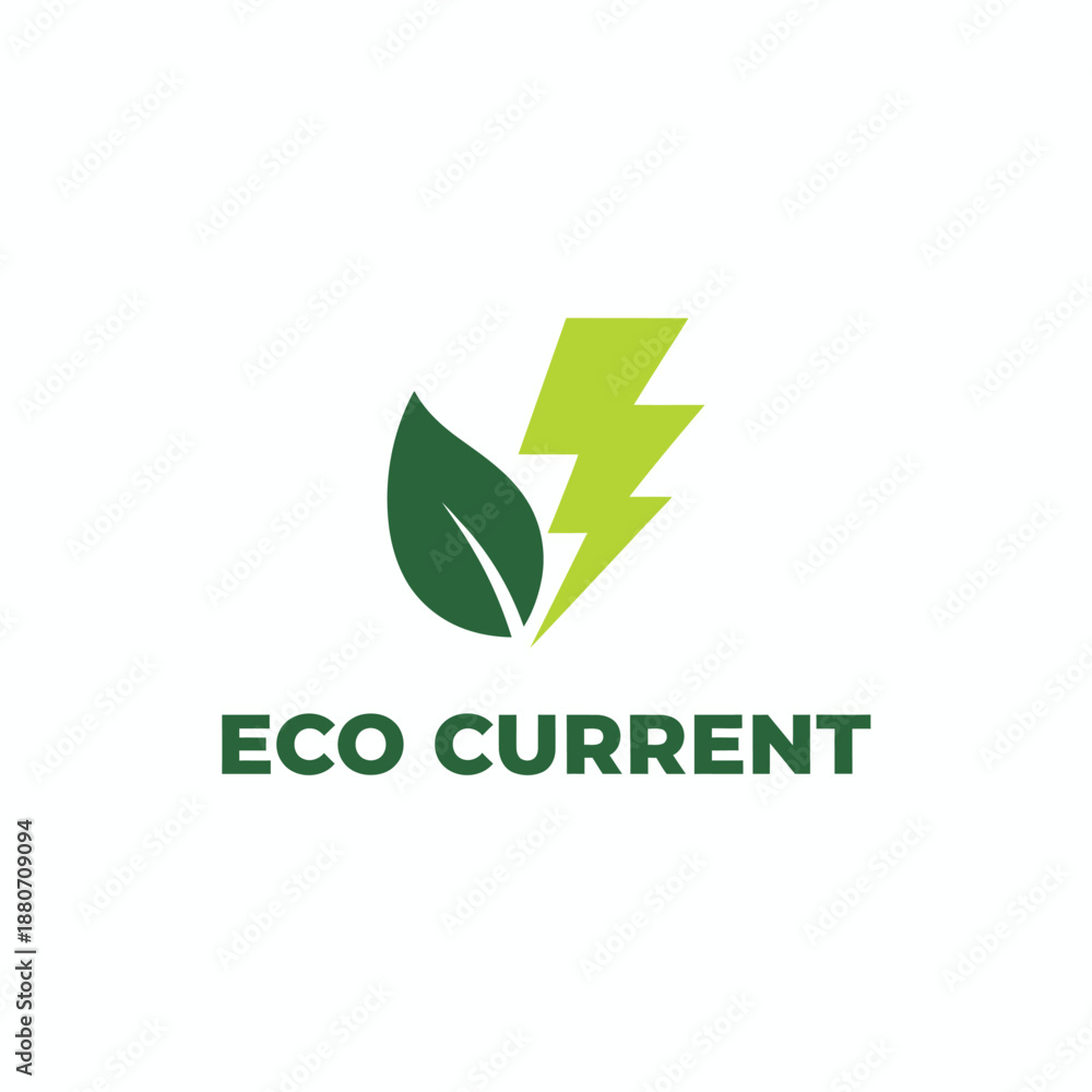 Fototapeta premium Green Eco Current Renewable Energy Leaf Lightning Logo