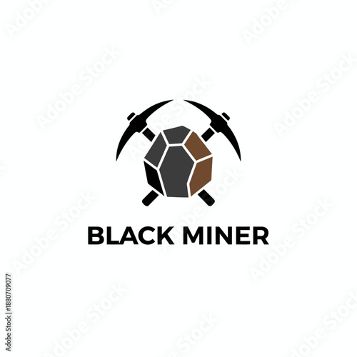 Industrial Black Miner Coal and Pickaxe Logo