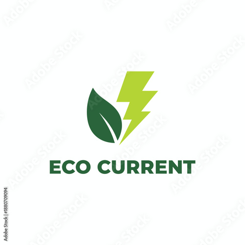 Green Eco Current Renewable Energy Leaf Lightning Logo