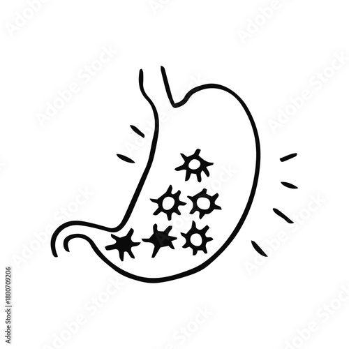 Stomach with microbes linear sketch