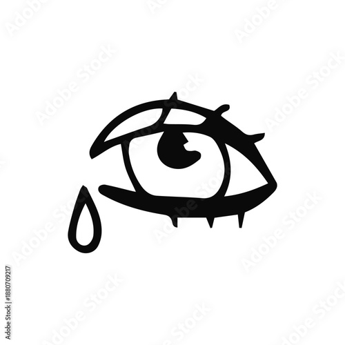 Eye with a tear, linear sketch