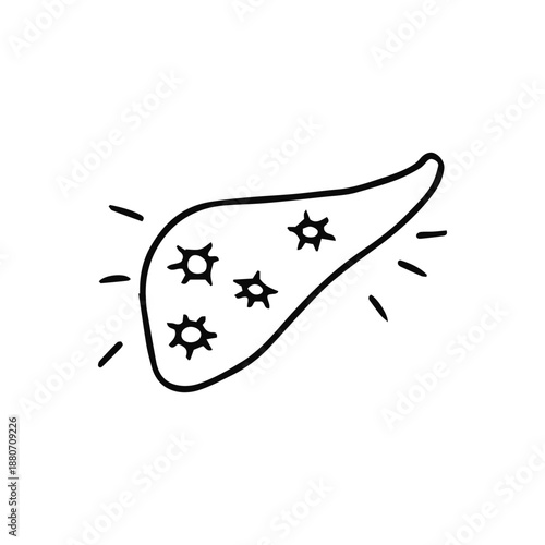 Liver with microbes linear sketch on a white background